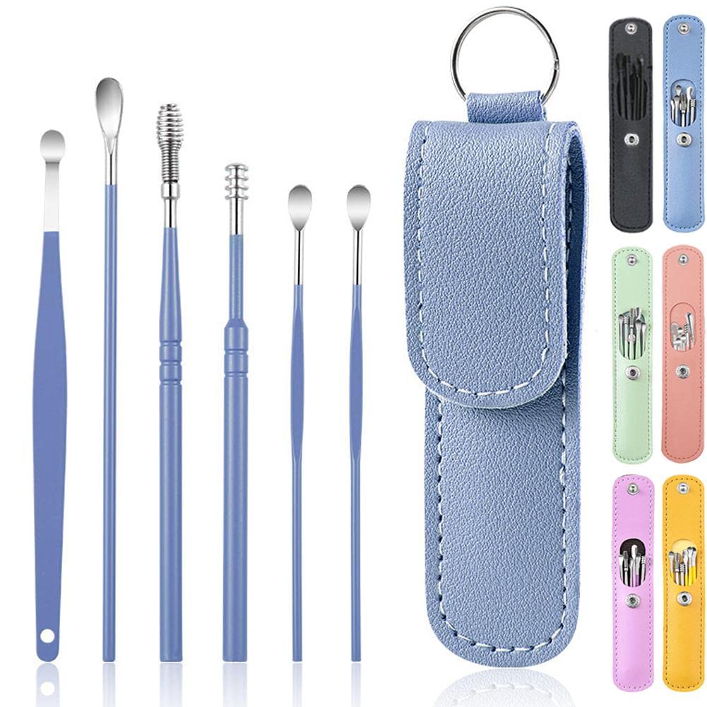 6-in-1 Stainless Steel Ear Wax Cleaner Kit with Leather Pouch | Reusable & Travel-Friendly