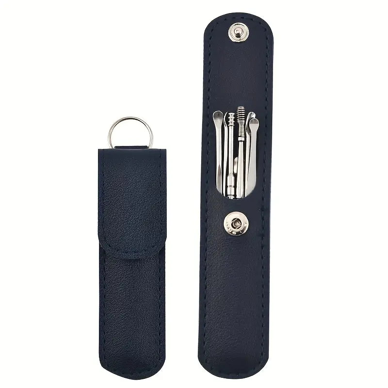 6-in-1 Stainless Steel Ear Wax Cleaner Kit with Leather Pouch | Reusable & Travel-Friendly